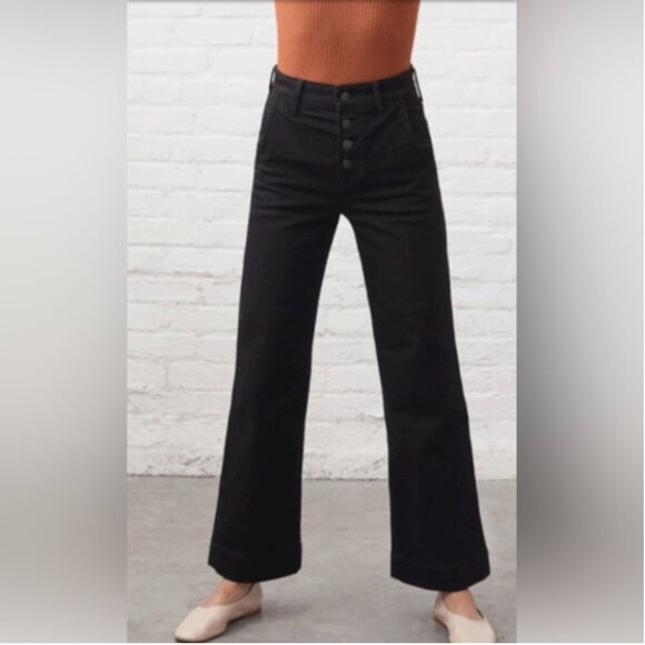 Everlane Black Button Fly Wide Leg Chinos - Picture 1 of 10